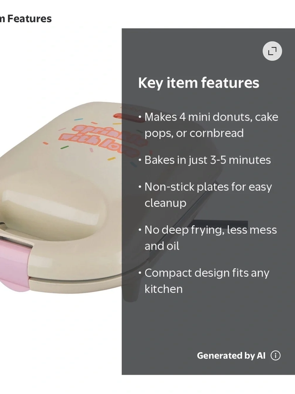 Babycakes Mini's Donut Maker - Makes 4 Non-Stick Mini Donuts NEW MSRP $24.99